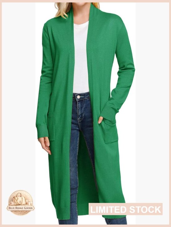 Sweaters - Long Knitted Cardigan Sweater Open Front Maxi Lightweight Chic Essential